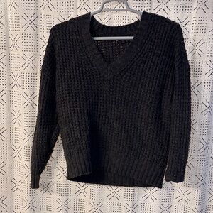 AE Charcoal Cable Knit V Neck Sweater